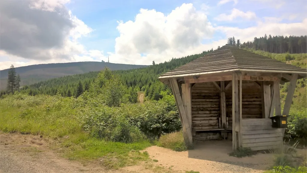 Cabane en bois dans la verdure avec vue sur les montagnes